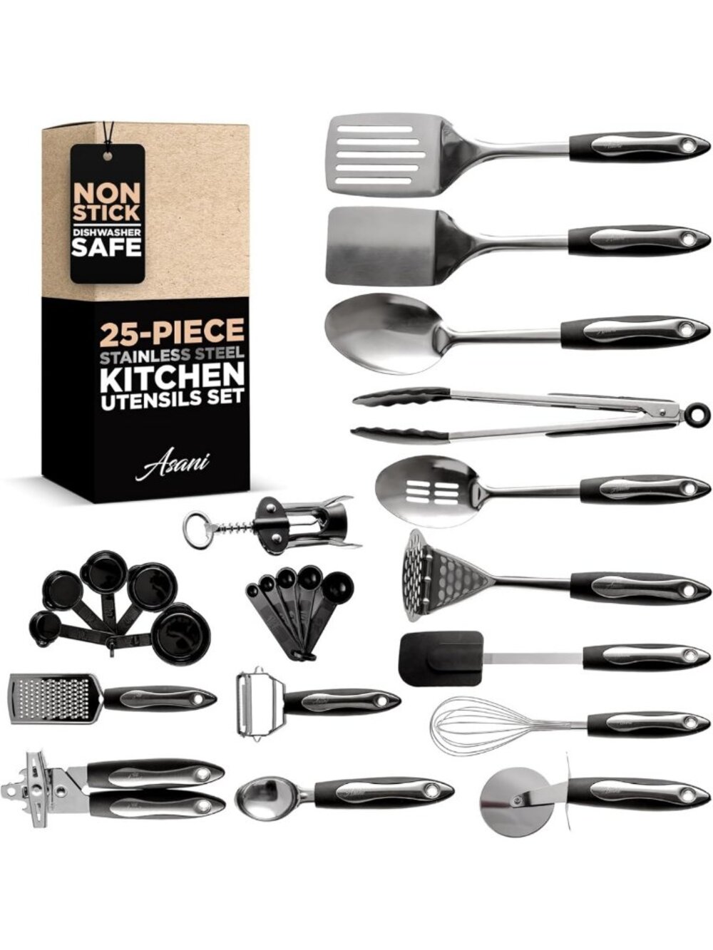 25-Piece Stainless Steel Kitchen Utensil Set | Non-Stick Cooking Tools